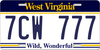 WV license plate 7CW777