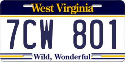 WV license plate 7CW801