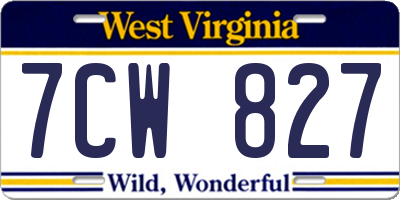 WV license plate 7CW827