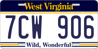WV license plate 7CW906