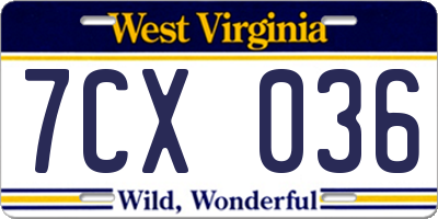 WV license plate 7CX036