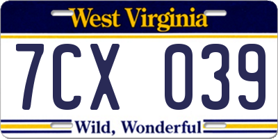 WV license plate 7CX039
