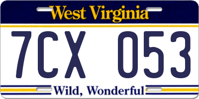 WV license plate 7CX053