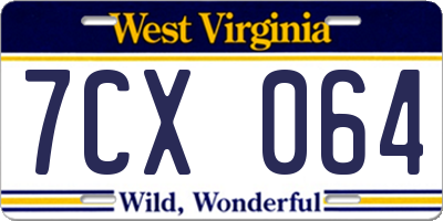 WV license plate 7CX064