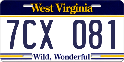 WV license plate 7CX081