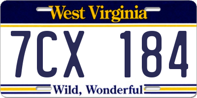 WV license plate 7CX184