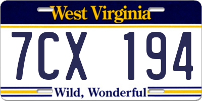 WV license plate 7CX194