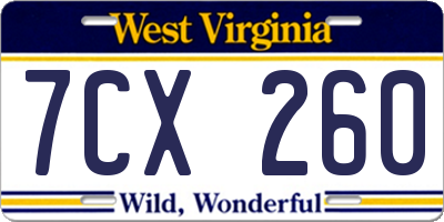 WV license plate 7CX260