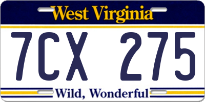 WV license plate 7CX275