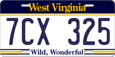 WV license plate 7CX325