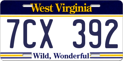 WV license plate 7CX392