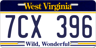 WV license plate 7CX396
