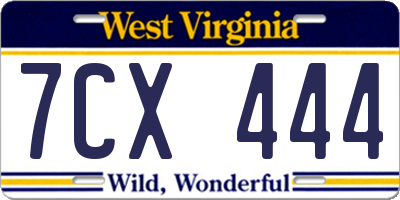 WV license plate 7CX444