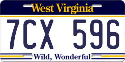 WV license plate 7CX596