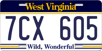 WV license plate 7CX605