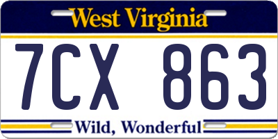 WV license plate 7CX863