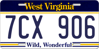 WV license plate 7CX906