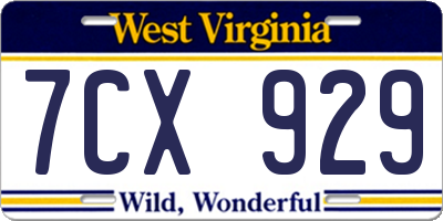 WV license plate 7CX929