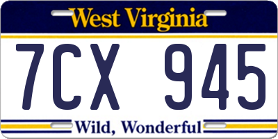 WV license plate 7CX945
