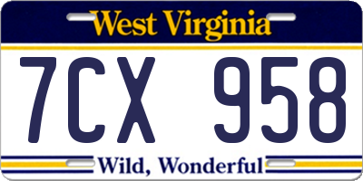 WV license plate 7CX958