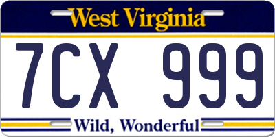 WV license plate 7CX999