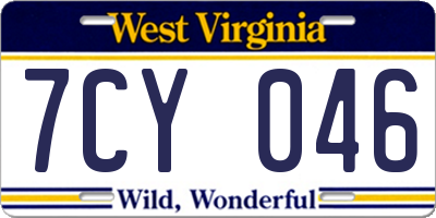 WV license plate 7CY046