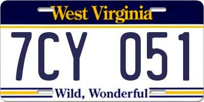 WV license plate 7CY051