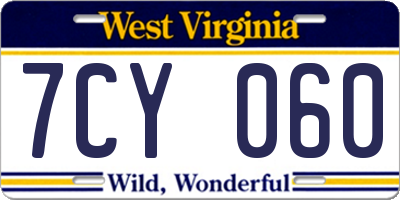 WV license plate 7CY060