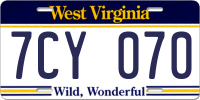 WV license plate 7CY070