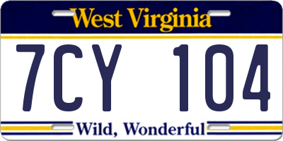 WV license plate 7CY104