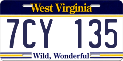 WV license plate 7CY135
