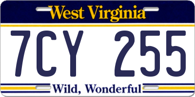 WV license plate 7CY255