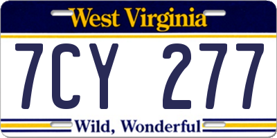 WV license plate 7CY277