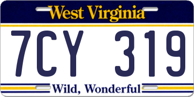 WV license plate 7CY319