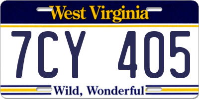 WV license plate 7CY405