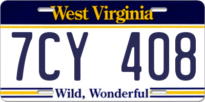 WV license plate 7CY408