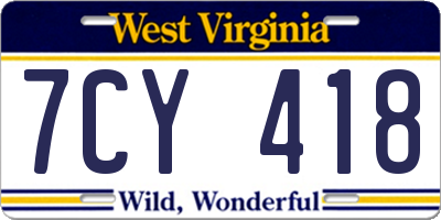 WV license plate 7CY418