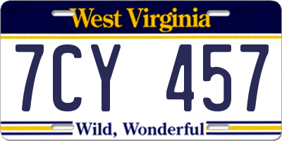 WV license plate 7CY457