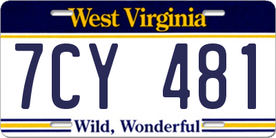 WV license plate 7CY481