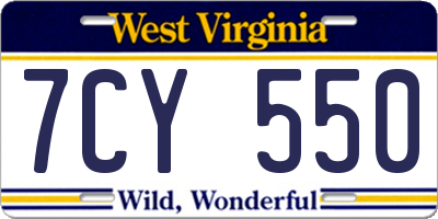WV license plate 7CY550