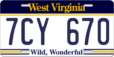 WV license plate 7CY670