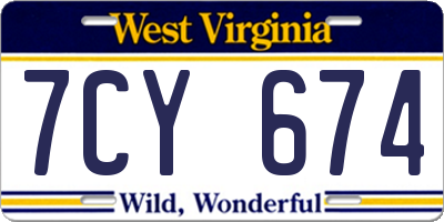 WV license plate 7CY674