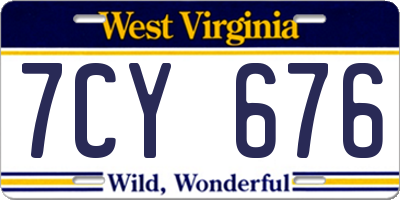 WV license plate 7CY676
