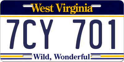 WV license plate 7CY701