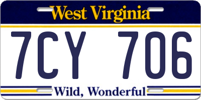 WV license plate 7CY706