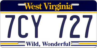 WV license plate 7CY727
