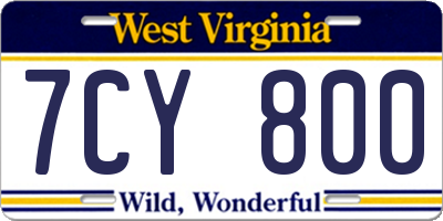 WV license plate 7CY800