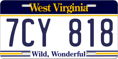 WV license plate 7CY818