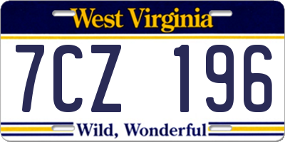 WV license plate 7CZ196