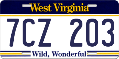 WV license plate 7CZ203